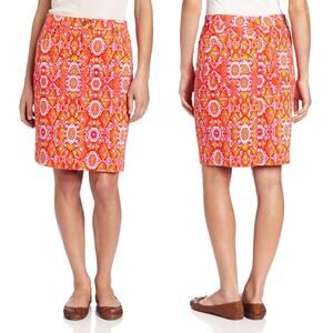 Jones New York NWT Orange Hot Pink Ikat Print Soft Denim Pencil Skirt